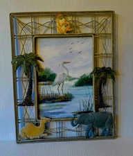 Beautiful Painting of White Heron In Water Ornate Frame Marilyn Havlin 2002