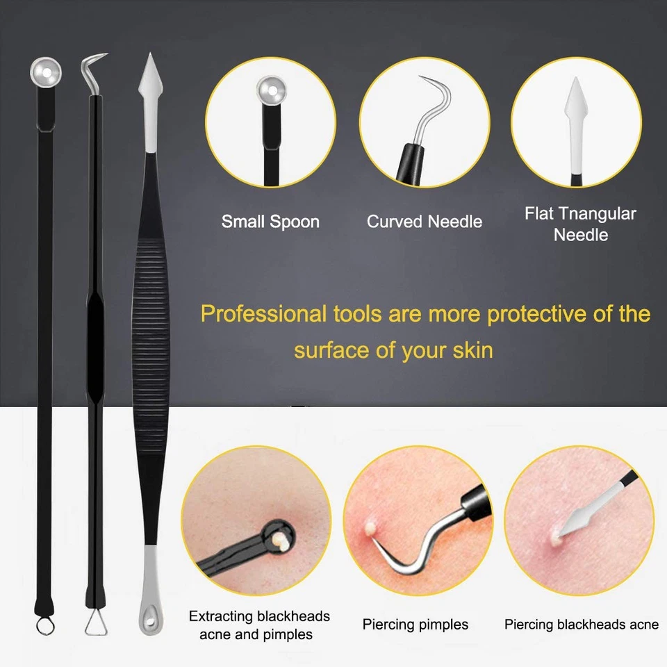 Pimple Popper Tool Kit - 10 Pcs Blackhead Remover Comedone Extractor for Qu - image 3 of 4