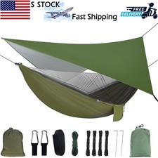 Camping Hammock with Rain Fly Tarp Mosquito Net Heavy Duty Tree Straps Portable