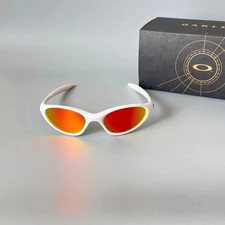 Oakley Eye Jacket 1.0 White Frame Fire Red Iridium Lenses Vintage Sunglasses