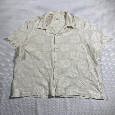 Bode Sunflower Lace Short Sleeve Button Down Shirt Men s