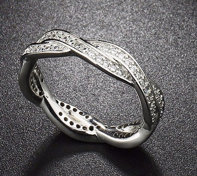ECHT CZ VERKRUSTETES SILBER TWIST OF FAT GEFLOCHTENER PAVE STAPELRING GRÖSSE 60!!