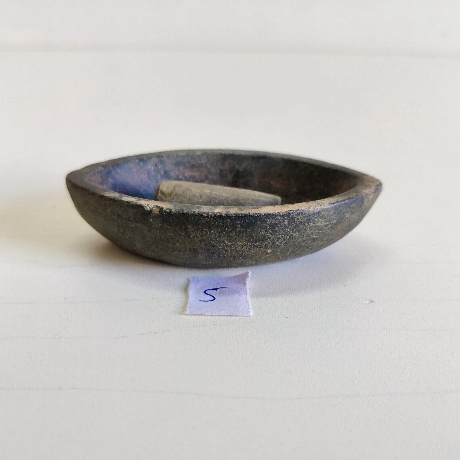 1920 Vintage Primitive Handmade Stoneware Mortar Pestle Medicine Collectible 5