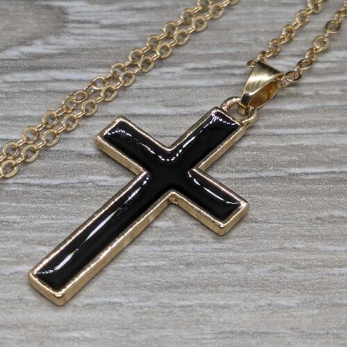 Collier Croix Or Jésus - Pendentif Crucifix Ton Noir - Cadeau Religieux - Photo 1/5