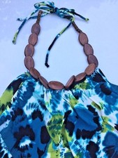 SALE @ Nearly New APT 9 Wood Bead Collar Floral Maxi Summer Dress Womens Sz L