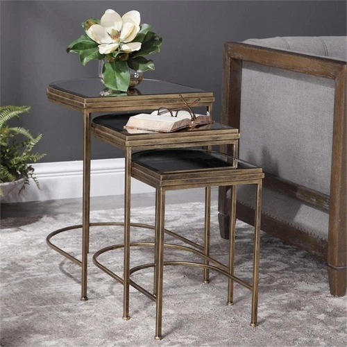 Uttermost India Contemporary Metal Nesting Tables in Antique Gold (Set of 3) - Picture 2 of 9