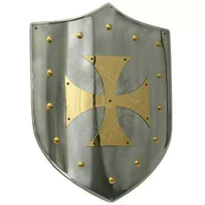 18'' Medieval Shield with brass Templar cross - 18 Gauge Steel Knight Shield