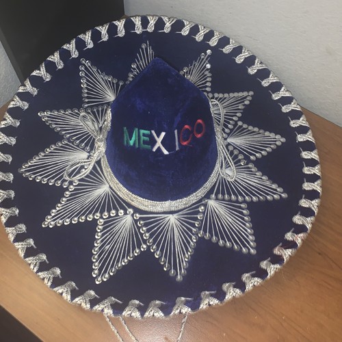 Blue Mariachi Velvet Hat Sequin Vintage 