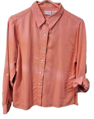 WHITE STAG Women's Coral Long (Roll-Tab) Sleeve Button-Down Blouse Size Small