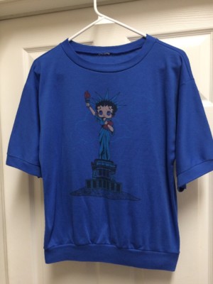 Vtg 70s 80s Betty Boop Statue Of Liberty Shortsleeve Sweatshirt