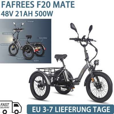 FAFREES 500W 3 Wheel Bicycle with Basket Electric Bike 20 Inch Electric Tricycle