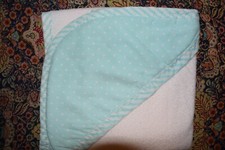 Vintage Cuddle Time Baby Hooded Towel ~ USA Made ~ Aqua and White Cotton Blend