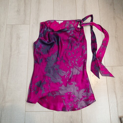 Cabi Silk Blouse s Purple pink Sleeveless Shoulder Tie Cowl Neck Career Party - Picture 10 of 14