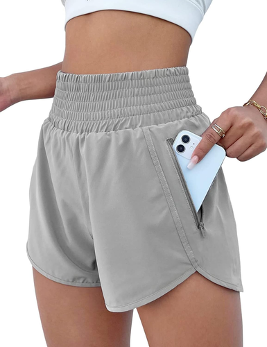 Women'S Athletic Shorts High Waisted Running Shorts Pocket Sporty Short Gym Elas