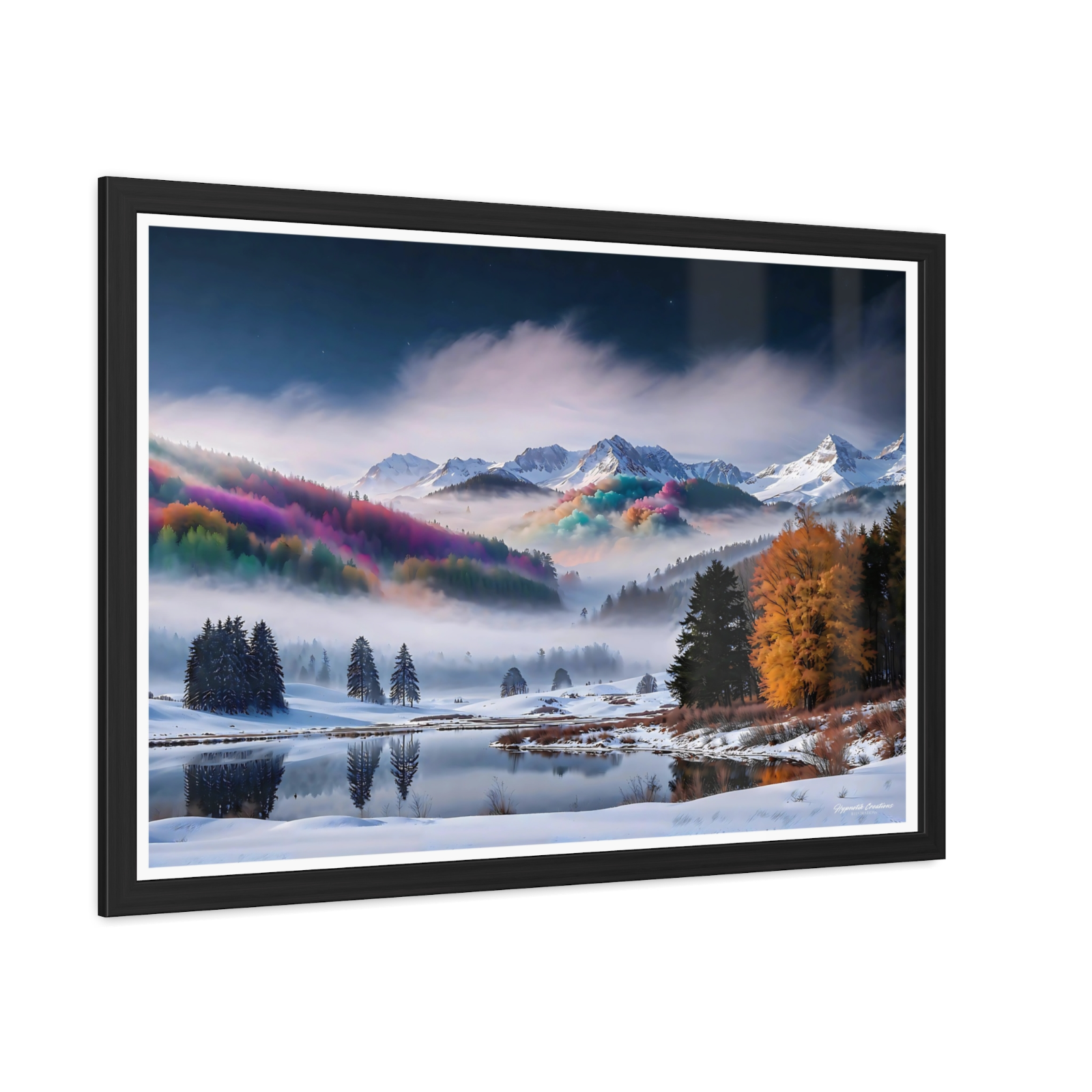 Surreal Mountain Landscape Framed Wooden Print for Home Decor