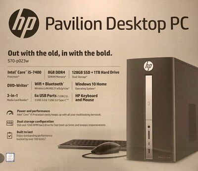 New HP Pavilion 570-p023w (1TB + 128GB, Intel Core i5 7th Gen 3.00