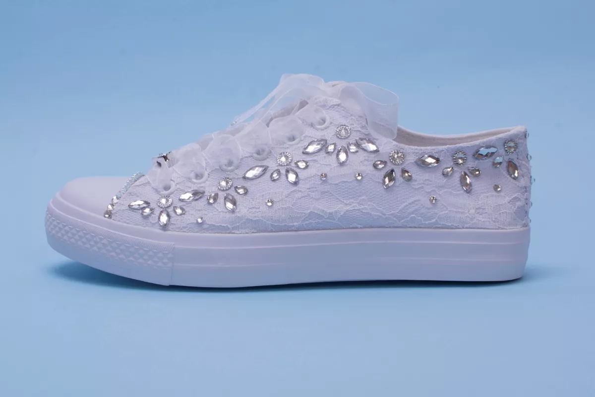 White low top color rhinestone ribbon custom style canvas shoes