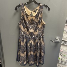 FOREVER 21 Navy Blue Lace Party Dress with Tan Lining Medium