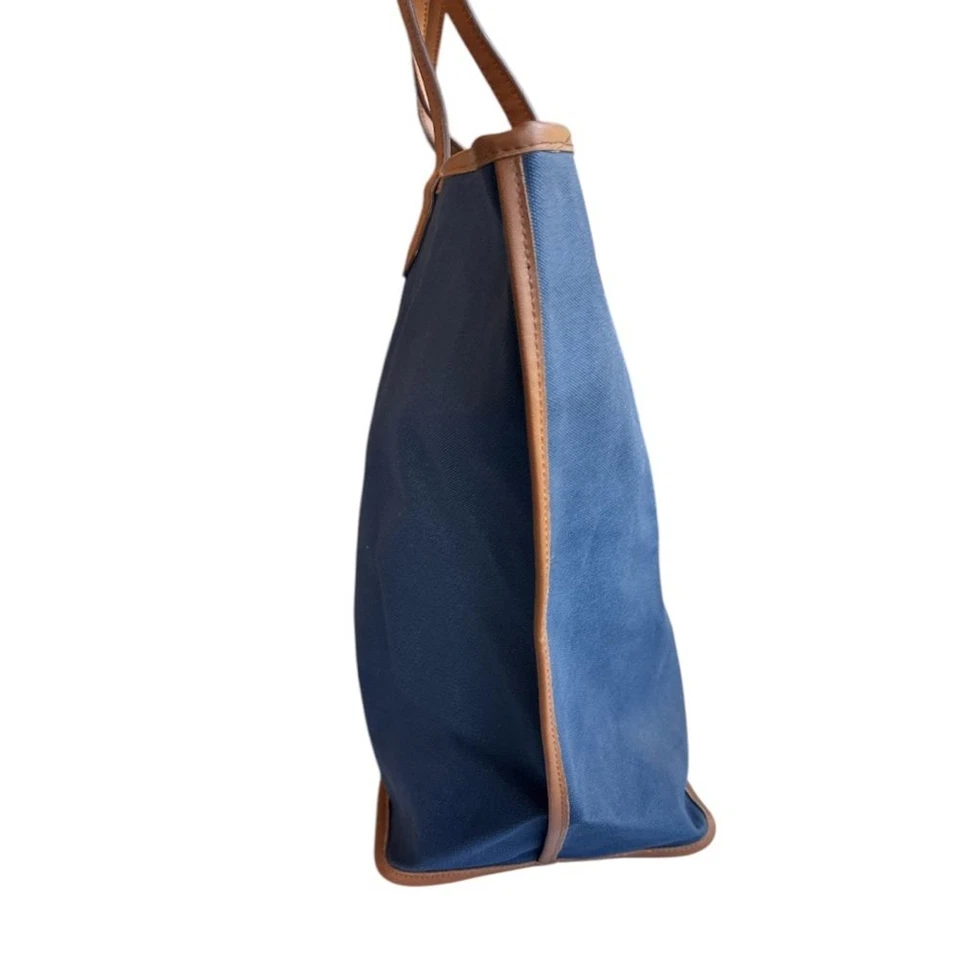 "Bolso de Mano Grande Stella & Dot Elegante Lona Azul y Tostado 23""x13""x7""" Foto 3 de 4