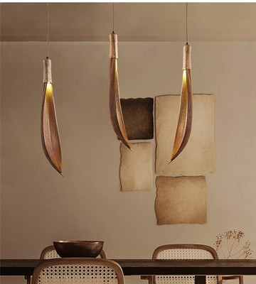 Natural Cocoa Tree Leaf Handmade Mediterranean Sea Style Decoration Pendant Lamp