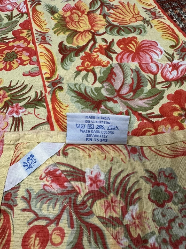 VTG April Cornell Yellow Cotton Tablecloth Floral Pink Red Greenery 58” x 80” - Image 3 of 4
