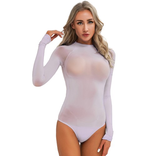Frauen Overall Dessous Bodysuit Bodycon Trikot Schrittlos Badeanzug Langarm - Bild 51 von 105