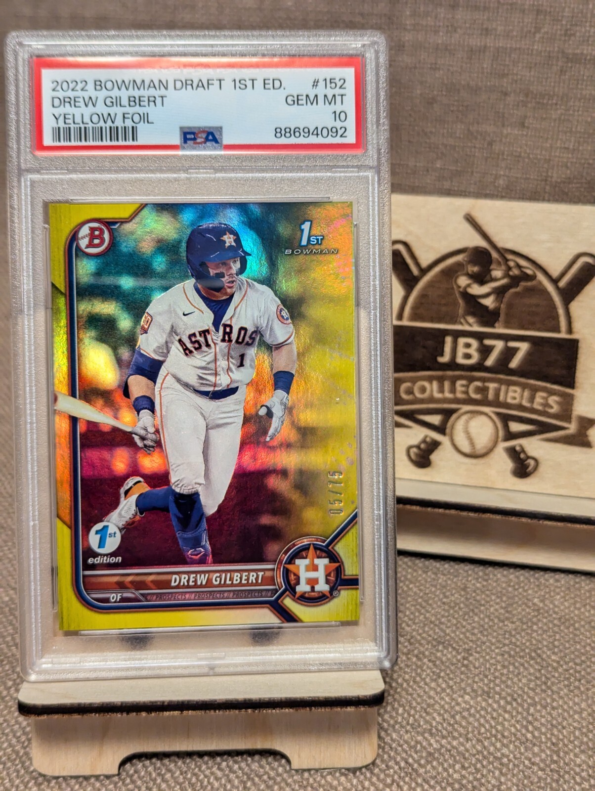 2022 Bowman Draft Chrome Sapphire Drew Gilbert Yellow Foil /75 PSA 10 GEM MT 🔥 