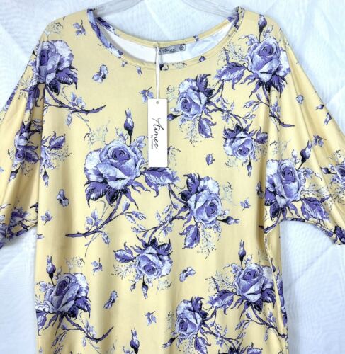 NWT Womens Purple Floral Print Puff Sleeve Top - XL - 第 2/9 張圖片