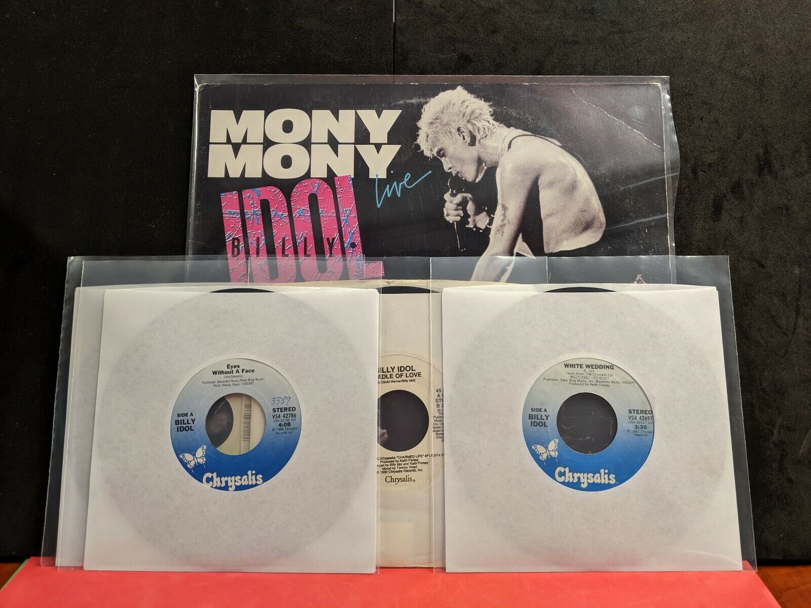 BILLY IDOL 😒🎸 VINTAGE VINYL LOT- 12" 33 rpm MONY MONY LIVE. 4-  45rpm 8 songs