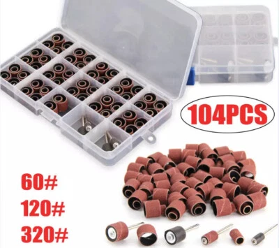 104Pcs Sanding Bands Drum Sleeve Rotary Tool Kit for Dremel Accessories Mandrels