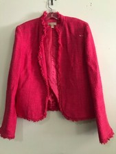 Nordstrom Studio 121 Size L Tweed Pink Frail Hem Linen Cotton Jacket Women Forma