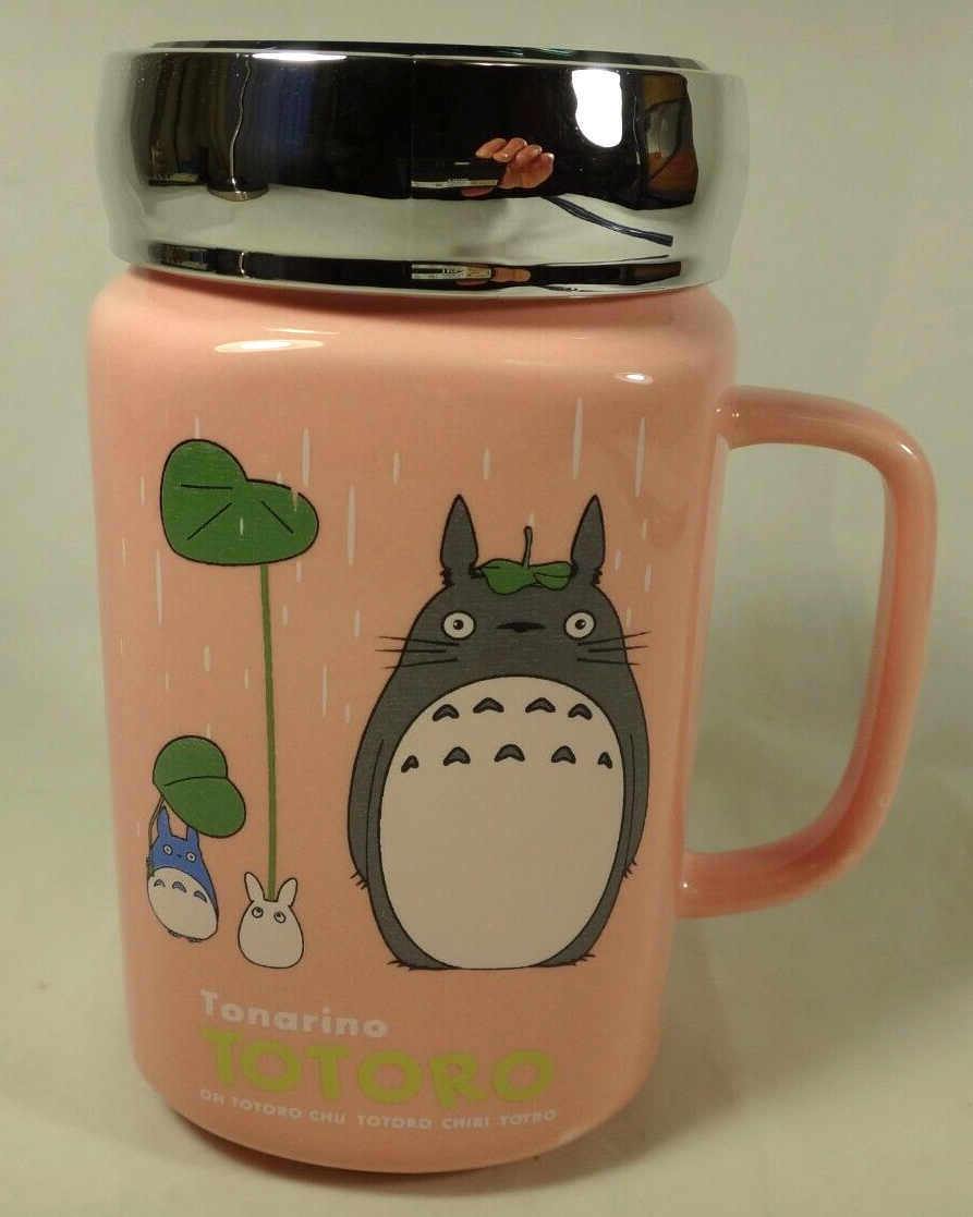 My Neighbor Totoro Jar Coffee Mug Cup Pink with Mirror Lid Ceramic Handle  5.5in