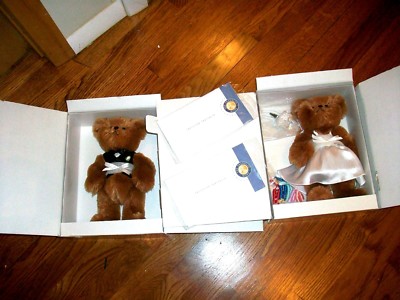 FRANKLIN MINT TEDDY BEAR BRIDE & GROOM WEDDING SET NIB!
