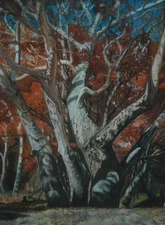 Beautiful Vintage Autumnal Pastel Landscape of Trees Signed Isabelle Kohl