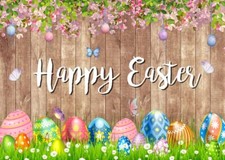 7x5ft Happy Easter Backdrop Rustic Wooden Wall Easter Photography Background ...