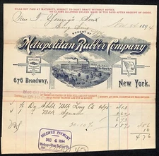 Metropolitan Rubber Co. Broadway NYC 1894 Billhead Townsend Young Sing Sing (#1)
