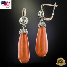 Fashion Boho Drop Earrings Women 925 Silver Plated Jewelry Tourmaline Simulated