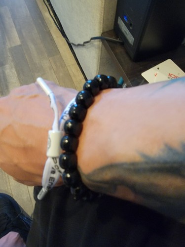 Mens Beaded Black/Black Natural Wood Beads Ionic Energy Shoelace Bracelet NEW! - Picture 4 of 7