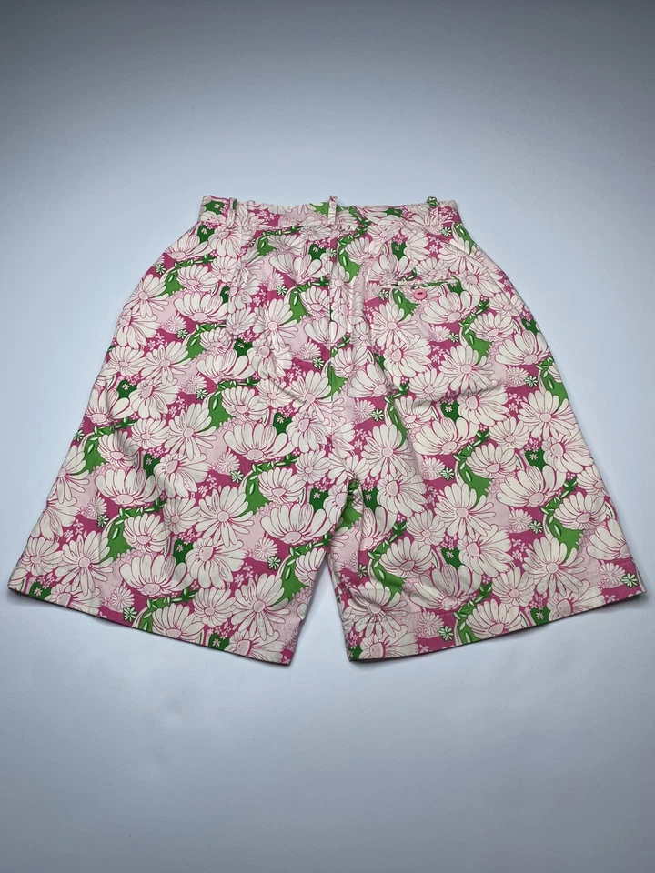 Шорты Lilly Pulitzer для девочек розовые с цветочным принтом плиссированные высокая талия размер 10 винтажные - Изображение 3 из 4