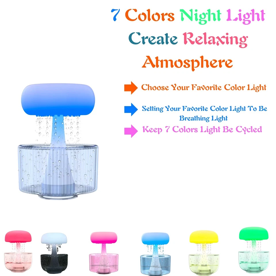Rain Cloud Humidifier Electric Aroma Diffuser Cloud water Drop sound LED Lamp - Image 2 of 4