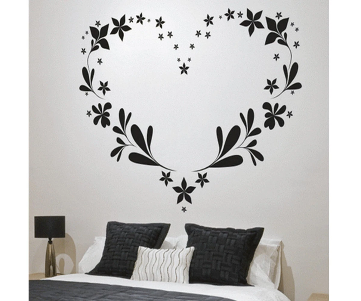 FLORAL HEART LOVE Bedroom Wall Art Decal Quote Words Lettering Home Decor