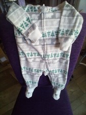 Carter's 3-6M footed long sleeve pj's gray/white/green bears  trees zip  snap