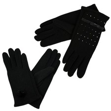 Ladies Womens Warm Cotton Gloves Bow Faux Fur Winter Hand Warmers Black
