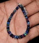 Solid 925 Sterling Silver Natural Ethiopian Opal Gemstone Beads 7"Bracelet F0364