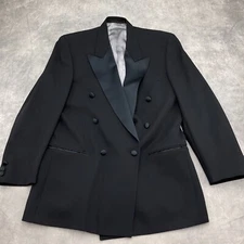 Tallia Uomo Jacket Men 42 Black Tuxedo Double Breasted Satin Formal Wedding USA