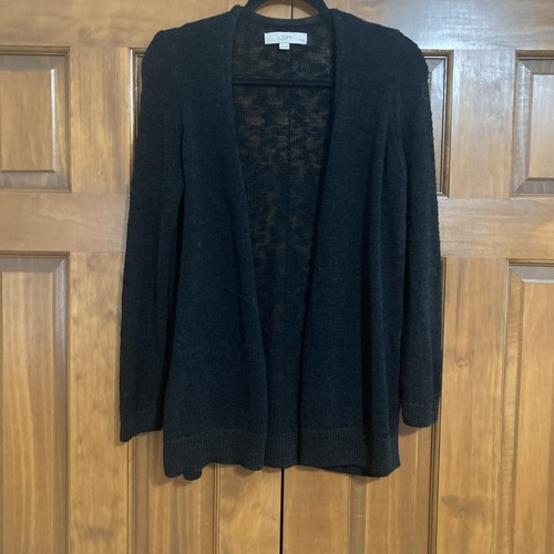 LOFT Leinen Seide Mischung vorne offen schwarz Cardigan Pullover Damen Gr. Large Petite