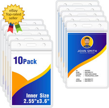 10Pack Vertical ID Badge Holder - Extra Thick Clear ID Card Holder