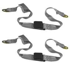 2 Universal Safety Adjustable 2 Point Lap Belt w/ Flat Black Buckle Car VW Gray