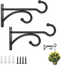 6 Inch Plant Hanger Hooks 2 Pack Black Metal Wall Brackets for Plants Feeders