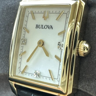 Bulova Women's Sutton Classic Quartz Gemmed Black Leather Watch 21 MM 97P166